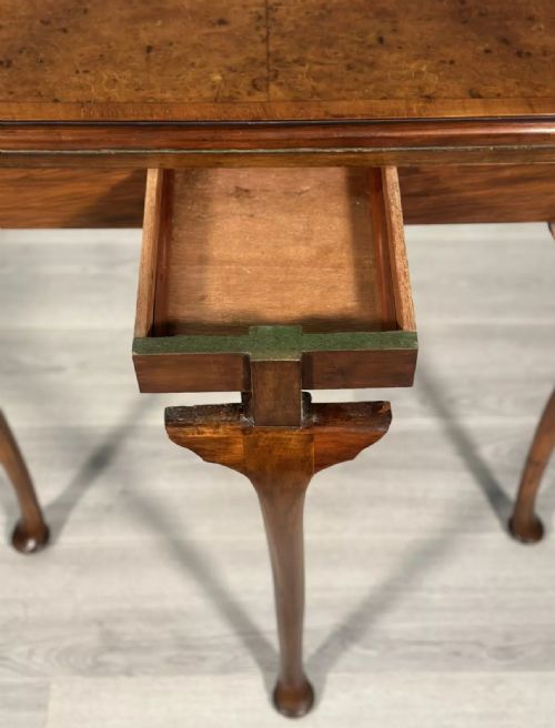 ANTIQUE BURR WALNUT DEMI LUNE GAMES TABLE - ADDITIONAL PHOTO 9
