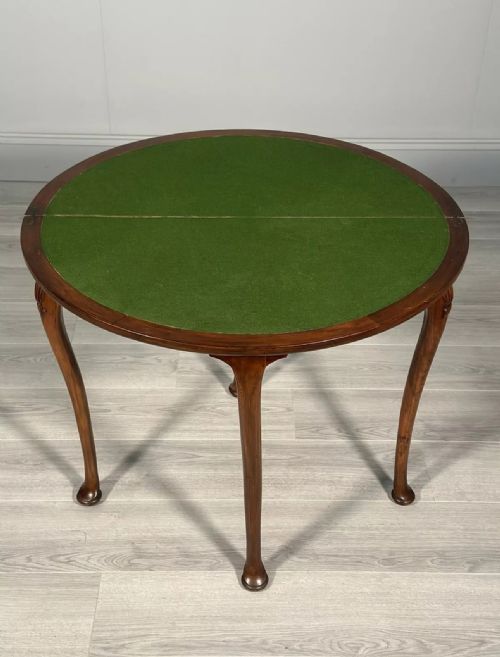 ANTIQUE BURR WALNUT DEMI LUNE GAMES TABLE - ADDITIONAL PHOTO 10
