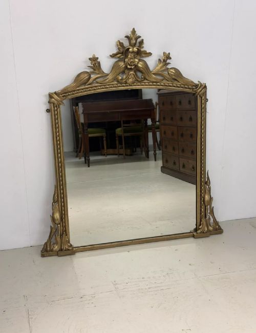large antique english gilt overmantle mirror c1850 - CATEGORY: ANTIQUE MIRRORS - DATED VICTORIAN