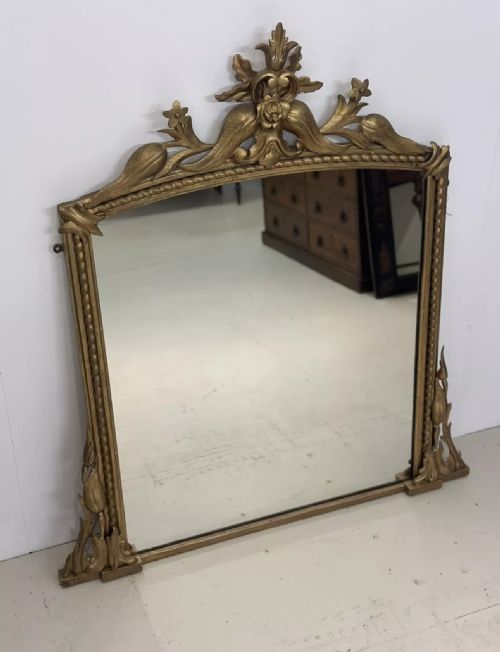 LARGE ANTIQUE ENGLISH GILT OVERMANTLE MIRROR C1850 - ADDITIONAL PHOTO 1