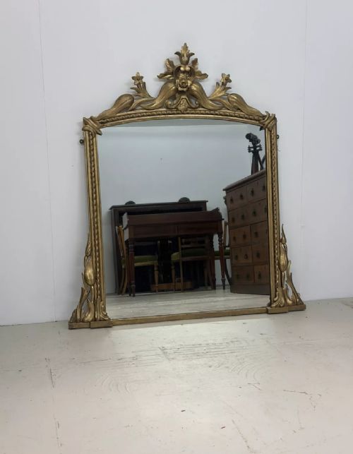 LARGE ANTIQUE ENGLISH GILT OVERMANTLE MIRROR C1850 - ADDITIONAL PHOTO 2