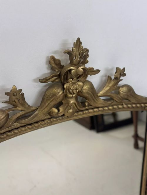 LARGE ANTIQUE ENGLISH GILT OVERMANTLE MIRROR C1850 - ADDITIONAL PHOTO 4