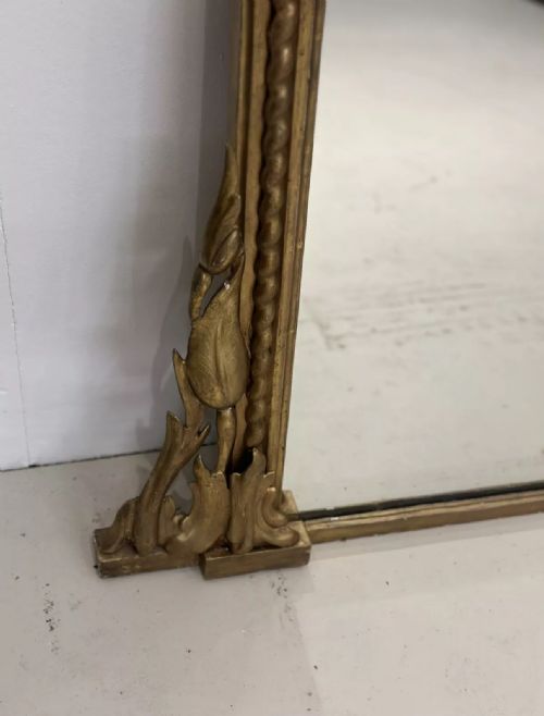 LARGE ANTIQUE ENGLISH GILT OVERMANTLE MIRROR C1850 - ADDITIONAL PHOTO 5