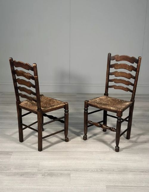 A PAIR OF ANTIQUE ELM RUSH LADDERBACK CHAIRS - ADDITIONAL PHOTO 3