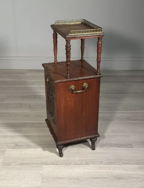 A LATE VICTORIAN AESTHETIC MOVEMENT MAHOGANY FIRESIDE PURDONIUM - ADDITIONAL PHOTO 11