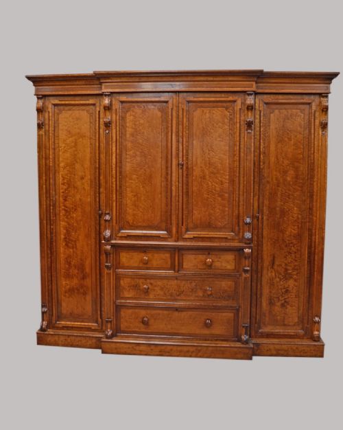 Large Antique Victorian 4 Door Maple Wardrobe Compactum Linen Press