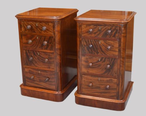 Pair of Victorian 4 Drawer Mahogany Bedside Chests of Drawers Bedside Cabinets