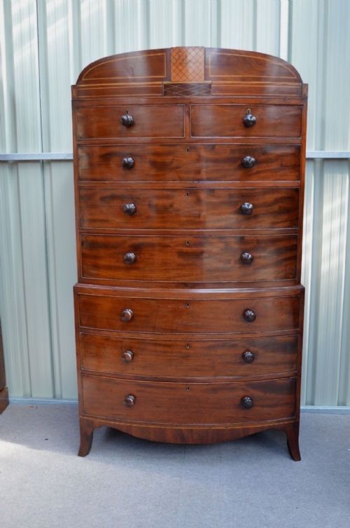 Antique Regency Bow Front Chest on Chest Tall Boy Chest of Drawers