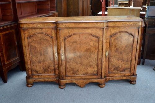 Victorian Walnut Breakfront Cabinet Credenza