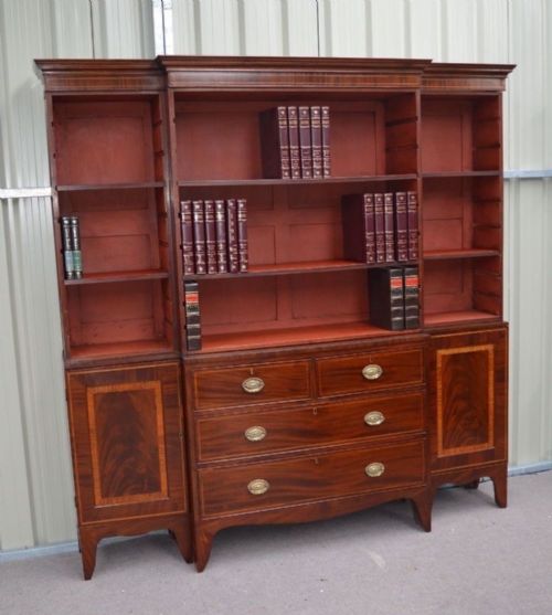 Georgian Mahogany Breakfront Open Bookcase