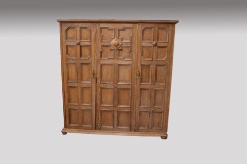 Antique Oak Jacobean Style Triple Wardrobe