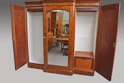 fig 2. Antique Victorian satin Birch breakfront triple wardrobe