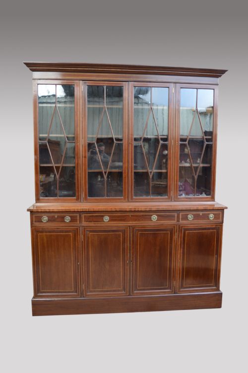 Large Antique Mahogany Four Door Library Bookcase