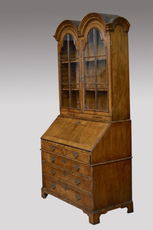 fig 1. Antique walnut Queen Anne revival bureau bookcase