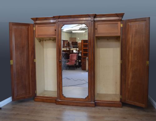 fig 1. Gillow Antique victorian mahogany breakfront triple wardrobe