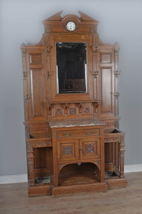 Large Victorian Carved Oak Marble Top Hall Stand