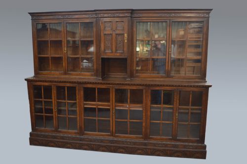 Large Ten Door Carved Oak Library Bookcase
