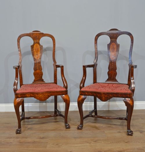 Pair of Dutch Inlaid Open Arm Chairs