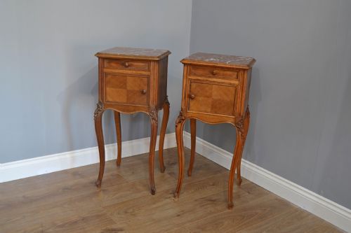 Antique Pair of French Marble Top Bedside Cabinets