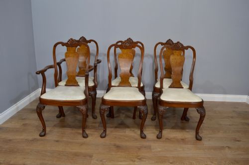 fig 1. Walnut Queen Anne style dining table and six 6 chairs