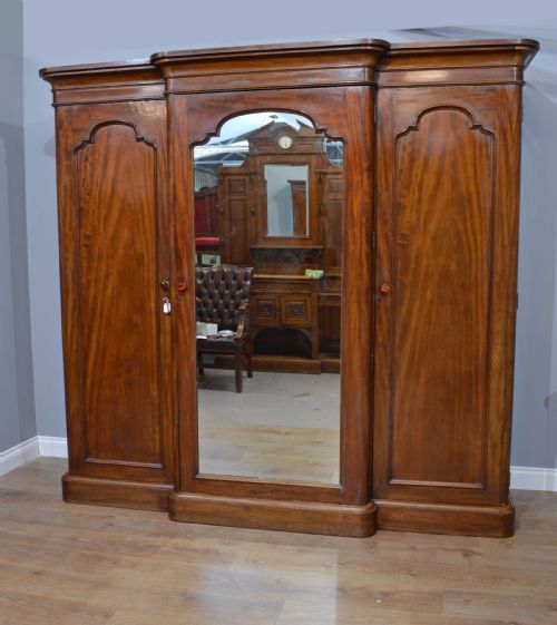 Victorian Mahogany Breakfront Triple Wardrobe