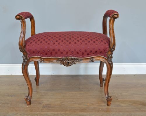 French Carved Walnut Piano or Window Stool
