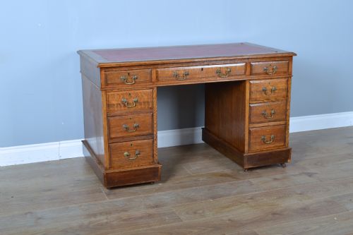 Edwardian Oak Pedestal Desk