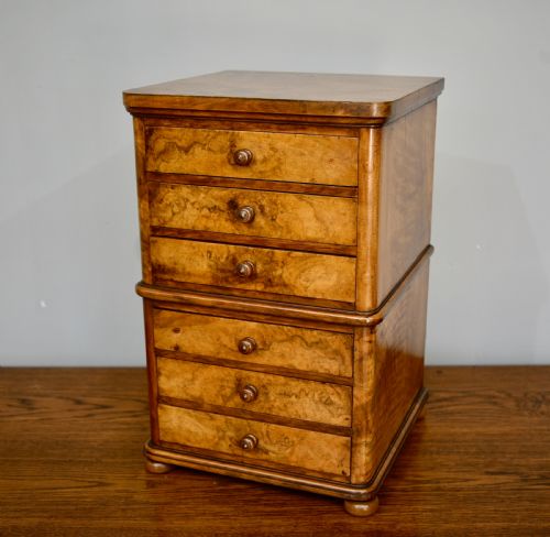 Small Victorian Walnut 6 Drawer Collectors Chest of Drawers