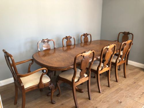 Walnut Queen Anne Style Dining Table and 8 Chairs
