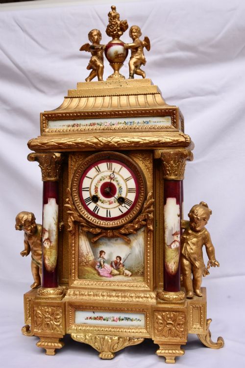 French Gilt and Sevres Porcelain Mantle Clock