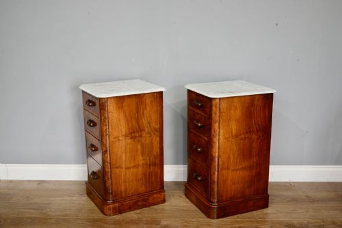 Pair of Victorian Burr Walnut Bedside Chests of Drawers