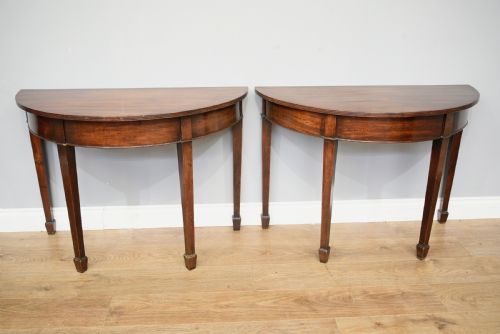 Pair of Antique Georgian Mahogany Deme-lune Console Hall Tables