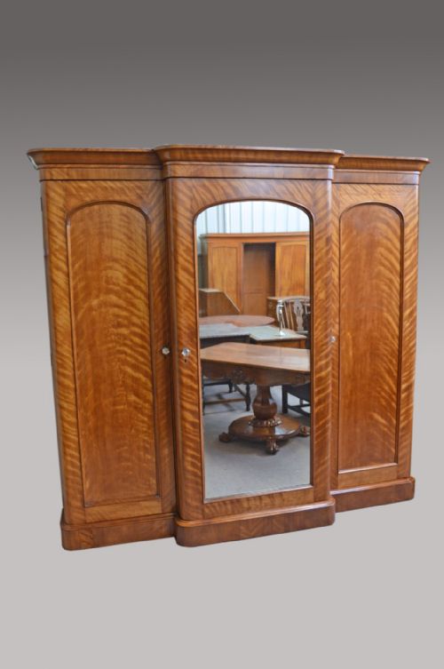 Victorian Satinwood Breakfront Triple Compactum Wardrobe