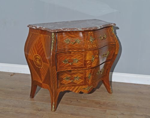fig 1. French Louis xv style marble top bombe commode