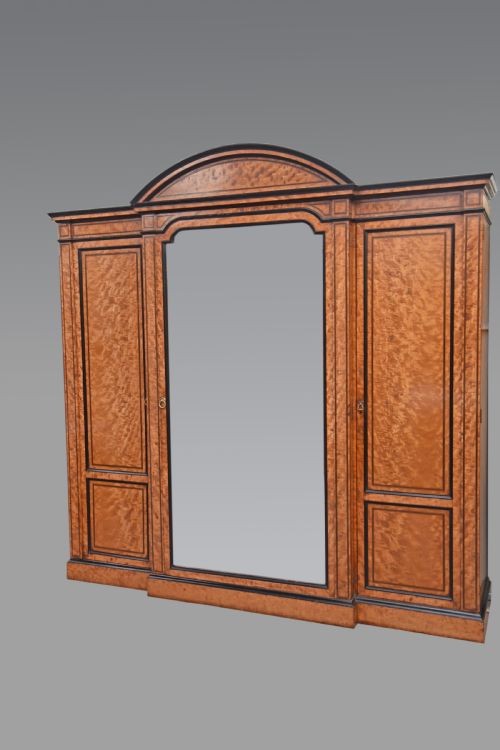 Large Satinwood Triple Breakfront Compactum Wardrobe Gillows