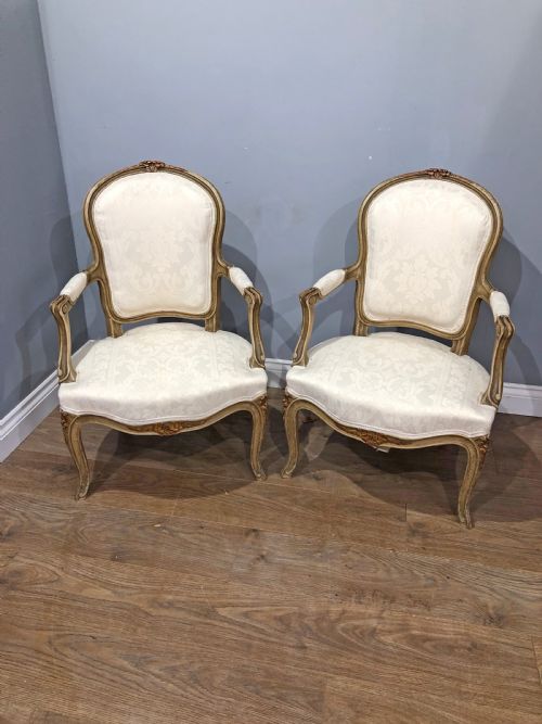 Pair of French Fauteuil Arm Chairs Louis Xv
