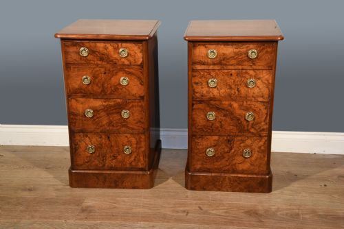 Antique Pair of Victorian Walnut Bedside Chests of Drawers