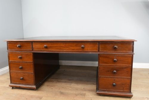 Large Antique Victorian Mahogany Partners Desk