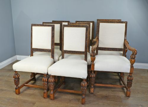 Set of Eight Carved Oak Chairs