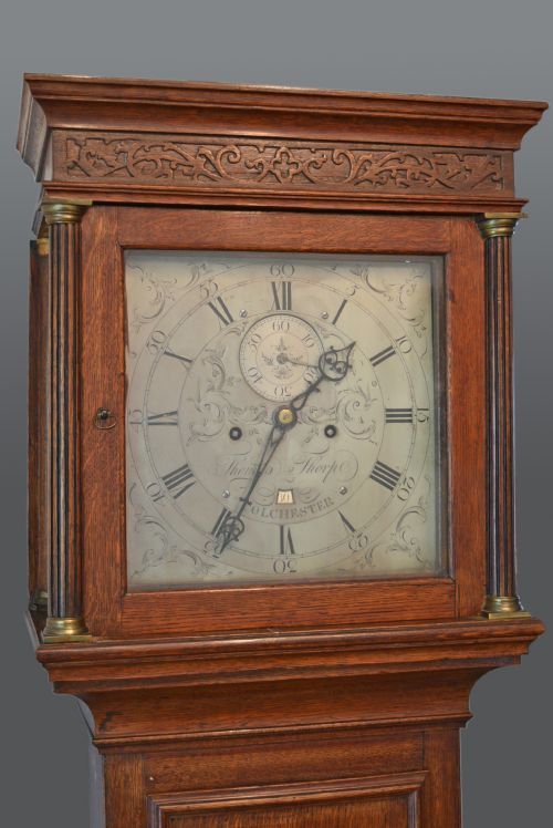 fig 1. 18th century oak grandfather clock Thomas Thorp Colchester
