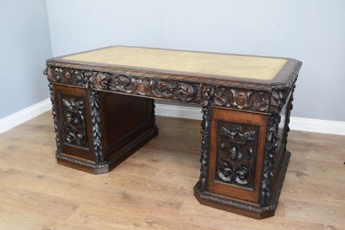 Antique 19th Century Carved Oak Desk