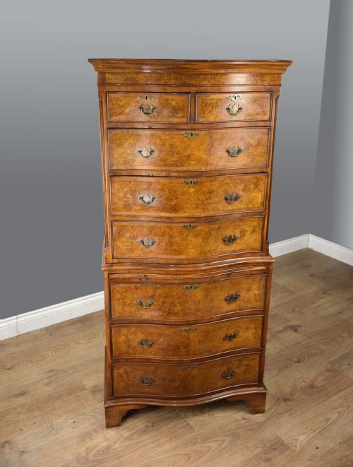 Walnut Serpentine Tall Boy Chest of Drawers