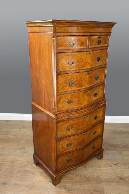 fig 1. walnut serpentine tall boy chest of drawers