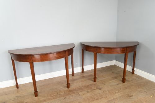 Antique Pair of Georgian Mahogany Demi Lune Console Tables