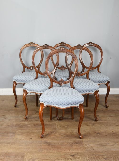 Set of Six Victorian Walnut Balloon Back Chairs