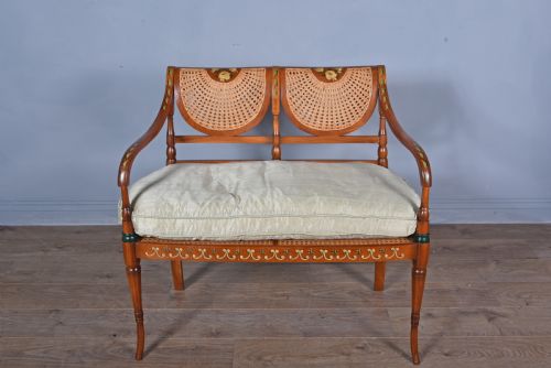 Sheraton Revival Style Painted Bergere Two Seat Settee