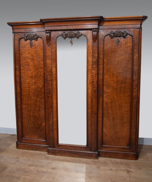 Victorian Walnut Breakfront Triple Wardrobe