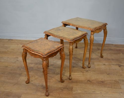 fig 1. Queen Anne style walnut nest of three tables