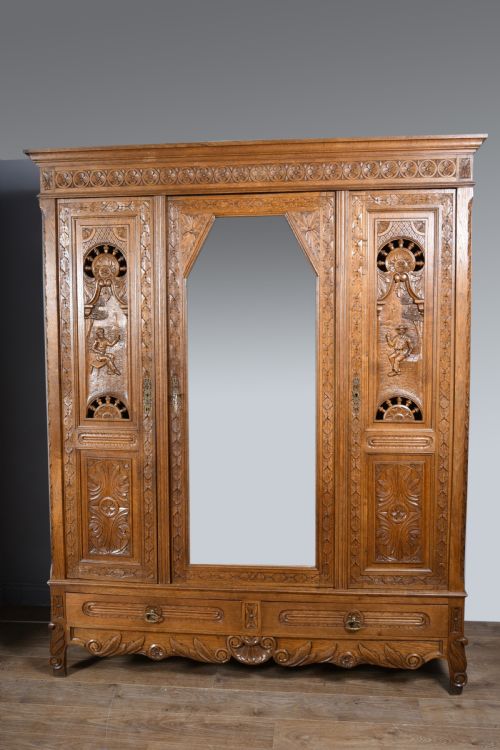 Carved Oak Flat Pack Triple Wardrobe