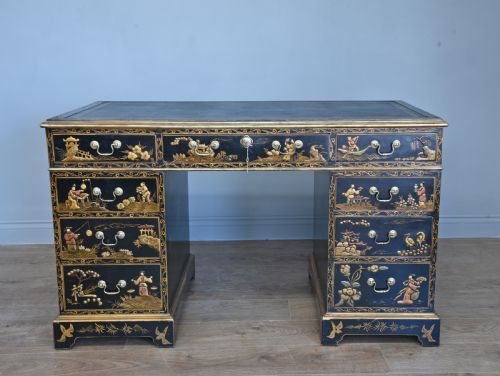 Antique Chinoiserie Lacquered Pedestal Desk